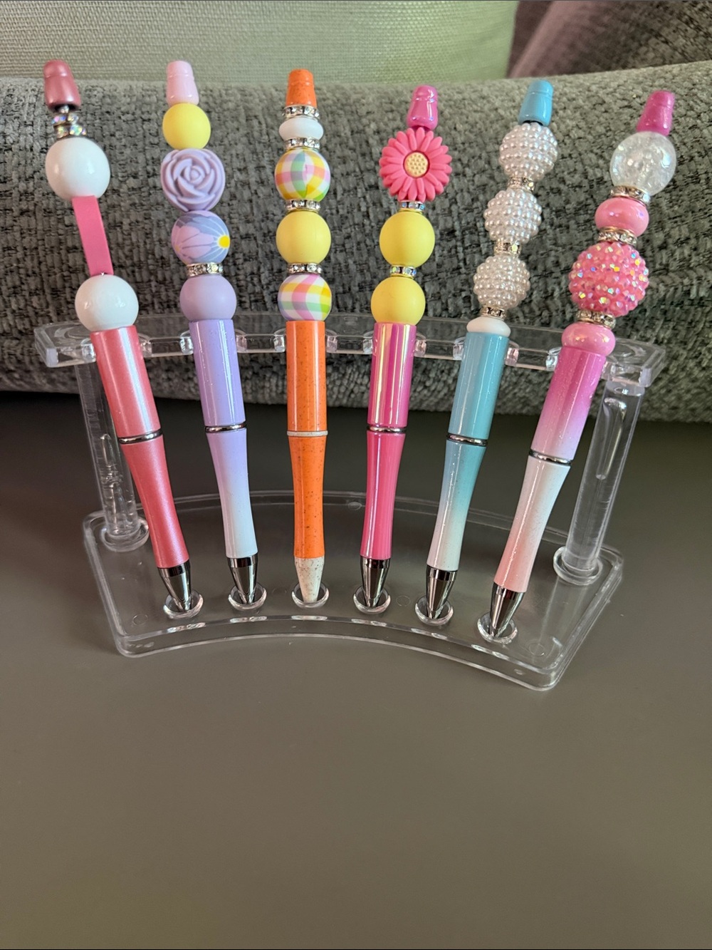 NWOT Assorted Pastel Beaded Pens Set of 6- Pink, Purple, Orange, Blue, Yellow